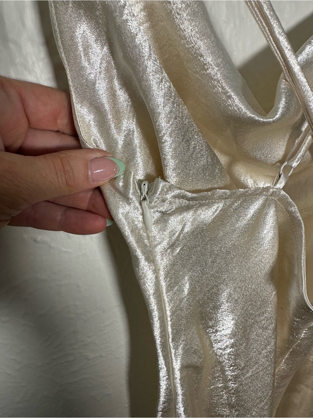 Altar’d State Satin Slip Dress Medium Champagne Cowl Neck Midi Formal Wedding - Picture 3 of 7